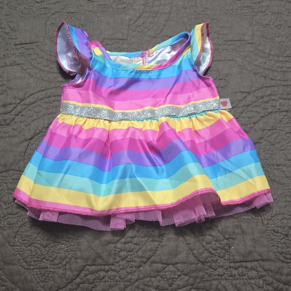 BuildABear Rainbow Stripe Satin Layered Princess Dress BABW